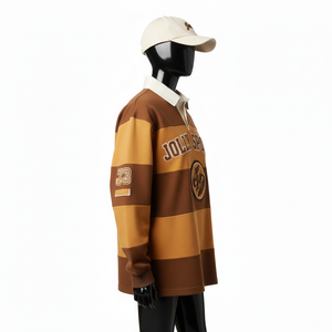 Camiseta de rugby para mujer, 280 GSM, mezcla premium de algodón y poliéster, paneles a rayas, logotipo bordado, estampado personalizado, camisetas de rugby para mujer - Product Image 3