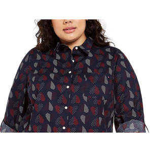 Camisa de Popelina de Algodón con Estampado de Corazones y Puntos para Mujer, Talla Grande, Marca Tommy Hilfiger, Color Azul, Talla 3X - Product Image 2