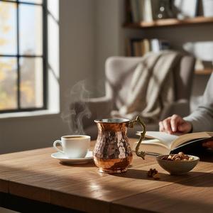 Carafe vintage à pieds en cuivre avec tasse à babeurre - Product Image 2