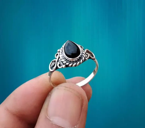 แหวนพลอยลูกแพร์โอนิกซ์สีดำเรียบสีเงิน925ทำด้วยมือเครื่องประดับชั้นดีใบรับรองสำหรับงานเลี้ยงครบรอบปีขายส่ง - Product Image 6