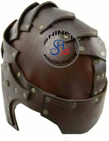 Casco de cuero de armadura Medieval, casco de piel de guerrero de batalla, SCA, marrón, disfraz de Halloween, accesorios de cuero