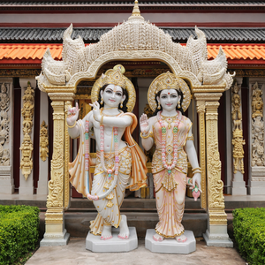 Murti de Radha Krishna de Mármol Blanco Hecho a Mano con Arco de Templo, Escultura Tradicional India para Decoración de Templos en el Hogar, Obra de Arte de la India - Product Image 2
