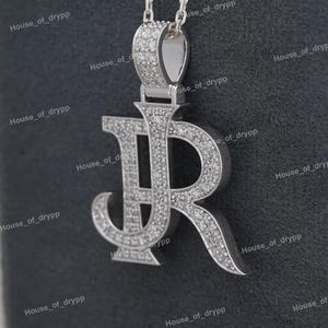 Pendentif Lettre JR Iced Out en Argent 925, Breloque Initiale Hip Hop Bling, Diamant Moissanite VVS, pour Hommes et Femmes - Product Image 2