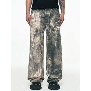 Pantalon en jean pour homme, taille haute, en coton délavé, imprimé intégral, style vintage, imprimé numérique 3D, ample - Product Image 1