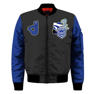 Chaqueta de Satén Zeta Phi Beta para Mujer, Ropa Griega, Hermandad ZPB, Azul Blanco, Bordado de Escudo 1920, Moda Universitaria Premium - Product Image 1