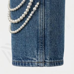 Pantalones Vaqueros de Mezclilla de Cintura Media de Alta Calidad para Mujer, Talla Grande, Estilo Recto, Rotos, con Cadena de Perlas, Diseño Ajustado, Ropa Casual de Calle - Product Image 6