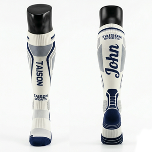 Calcetines Deportivos de Fútbol para Hombre, Premium, 320 GSM, Mezcla de Nailon, Algodón y Spandex, Transpirables, Acolchados, Diseño de Panel Azul, Logotipo Jacquard Personalizado - Product Image 5