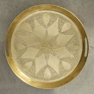 Plateaux et bols en or en acier inoxydable avec motifs floraux Plateaux de service en marteau pour accessoires - Product Image 2