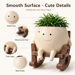 Pot <span class=keywords><strong>de</strong></span> fleurs léger et écologique en résine, motif visage souriant, jolie jardinière créative en forme <span class=keywords><strong>de</strong></span> chaise à bascule pour plantes succulentes, pour la maison et le jardin - Product Image 5