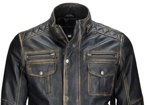 Blouson en cuir pour homme grande taille avec col rabattu, coupe varsity, doublure polaire, coupe-vent hivernal, logo frontal, OEM - Product Image 2