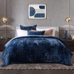 Ensemble de couette en velours de luxe <span class=keywords><strong>bleu</strong></span> <span class=keywords><strong>marine</strong></span> King Size, ensemble de couette en velours, couvre-lit surdimensionné ensemble de literie matelassé - Product Image 1