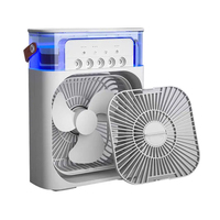Ventilador Eléctrico Portátil Inteligente 4 en 1 ACF01 con Luz Nocturna LED, Funciona con USB, Humidificador de Aire con Vapor de Agua