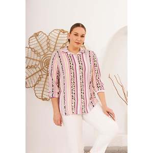 Chemise en viscose voile à rayures et motifs, taille plus, fuchsia - Product Image 2