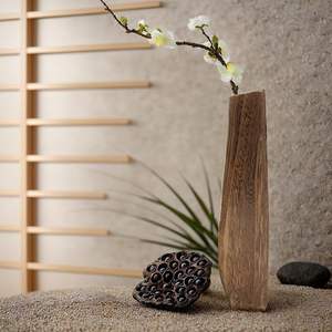 Vase à fleurs en bois massif, décoration rustique style ferme, design vertical fin, récipient en bois fait main pour arrangement de fleurs séchées - Product Image 3