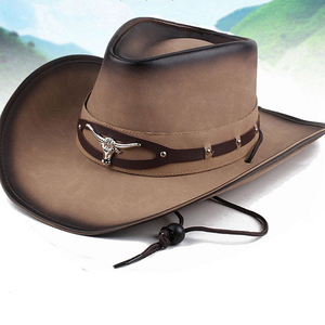 Sombrero de Cuero Vacuno para Hombre, Estilo Vintage, Sombrero de Vaquero Occidental para Adulto, Cuero Genuino, Ala Ancha, Perfecto para - Product Image 6