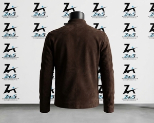 Premium Quality Brown <b>Suede</b> Sheepskin Leather <b>Jacket</b> Classic Slim Fit Casual Stand Collar Motorcycle Biker <b>Suede</b> Leather <b>Jacket</b> - Product Image 2