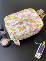 Vintage Quilted Cotton <b>Makeup</b> Box with Zipper Closure-Durable & Water Resistant Eco-Friendly Travel Case - Product Image 5