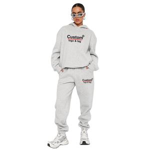 Sudadera con capucha de gran tamaño para mujer de algodón 100% de alta calidad, chándal cálido de lana de 2 piezas, pantalón transpirable y diseño impreso - Product Image 6
