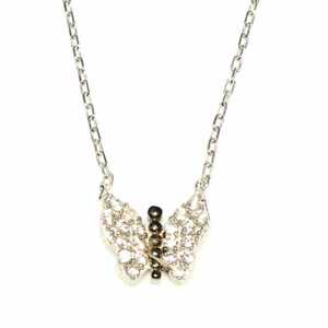 925 Sterling Silver Butterfly Necklace with Round White Crystal Stone Bezel Set Everyday Wear - Product Image 3