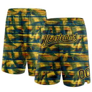 Pantalones cortos personalizados negro amarillo-verde medianoche patrón 3D Hawaii hojas de palma pantalones cortos de baloncesto ropa deportiva ommiz industry - Product Image 4