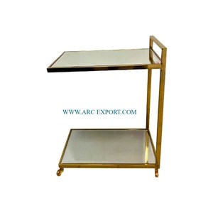 Chariot de meubles décoratifs pour la maison métal et verre de première qualité 2 couches nouveau style traditionnel moderne chariot de service alimentaire approvisionnement - Product Image 5