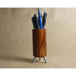 Porte-stylo de luxe en bois et argenterie de qualité porte-stylo de forme ronde porte-stylo de rangement de bureau design fantaisie à bon prix - Product Image 2