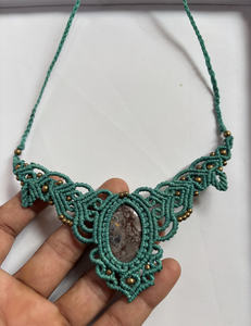 Collar de Macramé Hecho a Mano, Amatista, Encaje, Ágata, Piedra Preciosa, 25x30mm, Forma de Pera, Conjunto de Bisel de Hilos Multicolor, Joyería de Moda - Product Image 3