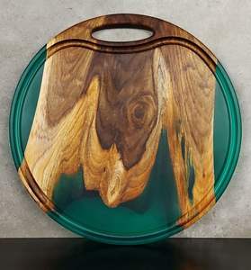 Bandeja de madera y resina de calidad superior para desayuno, té, aperitivos, dulces, utensilios de cocina, vajilla, comedor y sala de estar, bandeja decorativa - Product Image 1