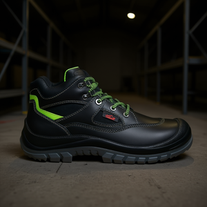 Botas de Seguridad Tibetanas S3 EN20345 de Cuero, Talla 40, Negro/Verde Neón con Pegatinas Reflectantes y Luces, Producto Promocional - Product Image 3