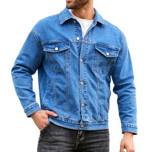 Ventes en gros de vestes en jean pour hommes de style unique à manches longues respirantes à col rabattu pour la saison hivernale Veste en jean pour hommes - Product Image 1