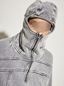 Custom Washed <b>Grey</b> Hoodie Distressed Embroidery 100% Cotton Fleece Gemstone Pearls Oversized Boxy Pullover Eco-Friendly Men - Product Image 4