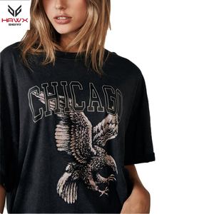 T-shirt d'été pour femmes avec logo personnalisé Design en ligne Col rond Street Wear Motif imprimé Tissu uni - Product Image 2