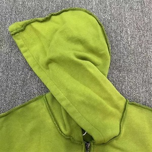 Sweat à capuche zippé pour homme, 100% coton molletonné, 300 grammes, délavé soleil, coupe courte, avec strass personnalisés, effet délavé à l'acide, haute qualité - Product Image 6