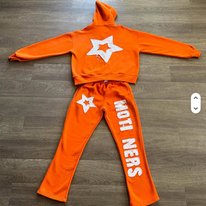 Chándal completo de invierno de talla grande de algodón grueso personalizado lavado ácido con capucha cremallera bordado apliques parche chándal para hombres - Product Image 4