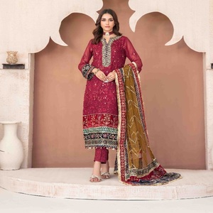 Robes pakistanaises en gros costumes 3 pièces en organza de marque originale par Tawakkal vêtements indiens et pakistanais Maxi de créateur lourd - Product Image 5