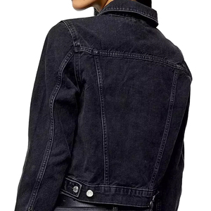 Chaqueta vaquera recortada a la moda para mujer, chaqueta vaquera de algodón negro lavado Vintage, cierre de botón, chaqueta vaquera personalizada para mujer - Product Image 6