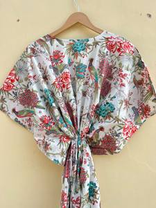 Caftan indien imprimé oiseau 100% coton Vêtements de villégiature caftan Long caftan en coton - Product Image 6