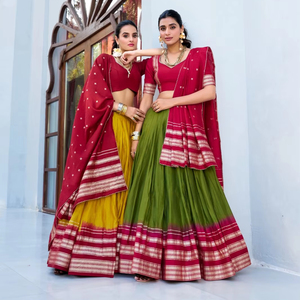 Pur Chanderi soie Lehenga Choli Shibori imprimer Zari tissage travail Blouse Rangoli élégant indien pakistanais vêtements pour les fêtes - Product Image 1