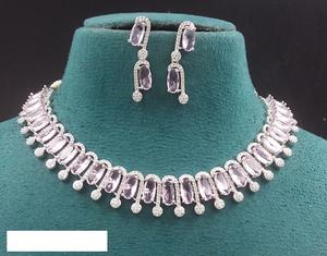 Elegante conjunto de collar y pendientes de piedra AD para mujer, perfecto para fiestas de boda, festivales, ropa nupcial y ocasiones tradicionales - Product Image 1