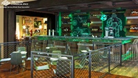 Bar rétro Design d'intérieur Style Steampunk Bar à Led vert personnalisé Comptoir de réception Bar en bois Meubles de bar Disposition d'affichage