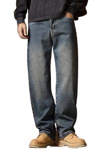 Men's Casual Blue Corduroy <b>Jeans</b> Relaxed Fit with <b>Elastic</b> Waist Zipper and Button Mid Waist Type Embroidered Technics - Product Image 2