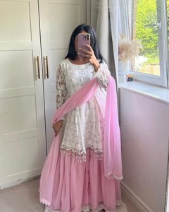 NEW DESIGNER HEAVY FUAX GEORGETTE <b>TOP</b> with WORK PALAZZO SUIT for PARTY WEAR <b>INDIAN</b> TRADITIONAL - Product Image 2