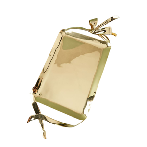 Bandeja de Servicio Comercial Moderna de Metal Dorado Ecológica, Apta para Lavavajillas, con Diseño Único de Cinta Decorativa, Venta al por Mayor - Product Image 1