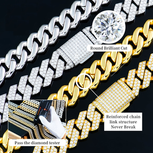 Collar de cadena cubana de moissanita estilo hip hop, de lujo, con eslabones pesados, brillante, para hombre, de alta calidad. - Product Image 3