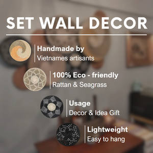 Vintage Woven Set of Seagrass Rattan Palm <b>Wall</b> Art Boho Basket Decoration <b>Hanger</b> <b>Wall</b> <b>Plate</b> Decor Handcrafted in Vietnam - Product Image 6