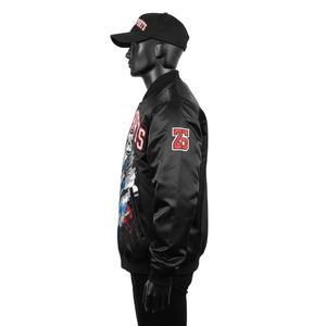 Veste en satin pour homme de luxe, tissu satiné doux 120GSM, teinte noire, panneau frontal graphique, logo personnalisé, transfert thermique, veste en satin pour homme - Product Image 5