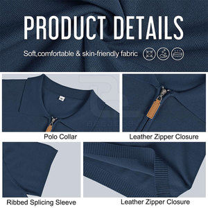 Nuevos polos de algodón con cuello de cremallera alta 2025 para hombres, polos de punto acanalados para hombres, polos transpirables ajustados para hombres - Product Image 6