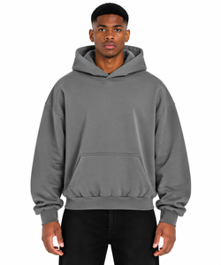 Sudadera con Capucha Extra Grande para Hombre, Color Gris Sólido, 100% Algodón Felpa, Diseño Casual con Bolsillos, Ropa de Invierno Antiarrugas - Product Image 1