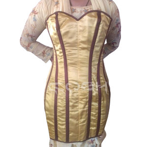 Mini-robe corset en satin doré à décolleté cœur, avec baleines en acier et laçage serré, idéale pour la mode et les événements - Product Image 6