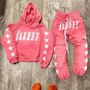 Survêtement décontracté grande taille au design tendance, personnalisé, délavé, uni, avec broderie effet vieilli, en molleton bouclé, épaules tombantes, polyester/coton - Product Image 2